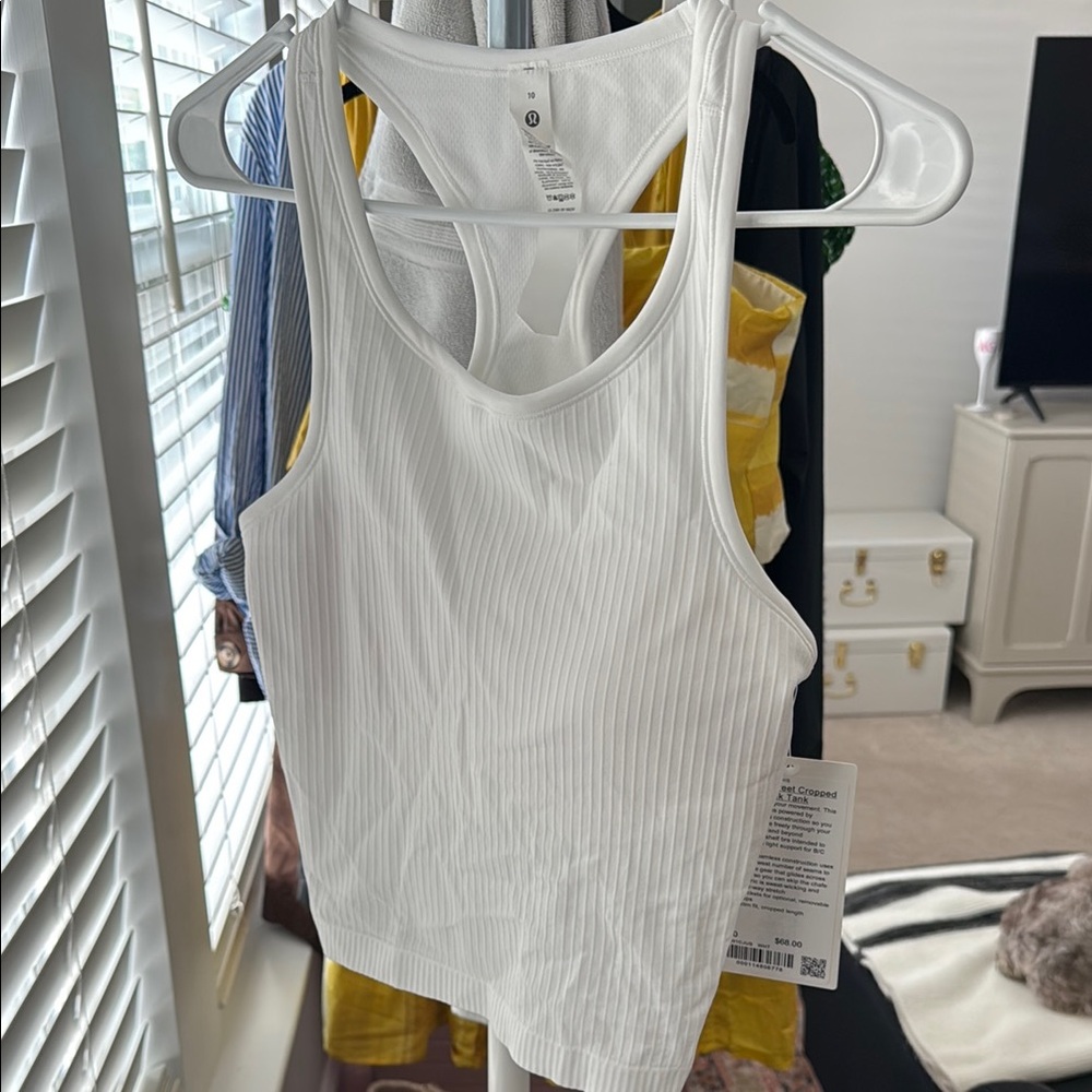 Lululemon Athletica White Ribbed Fitted Tank Top